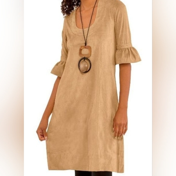 Gretchen Scott Designs NWT Beige Suede Dress Size Small - Picture 1 of 3
